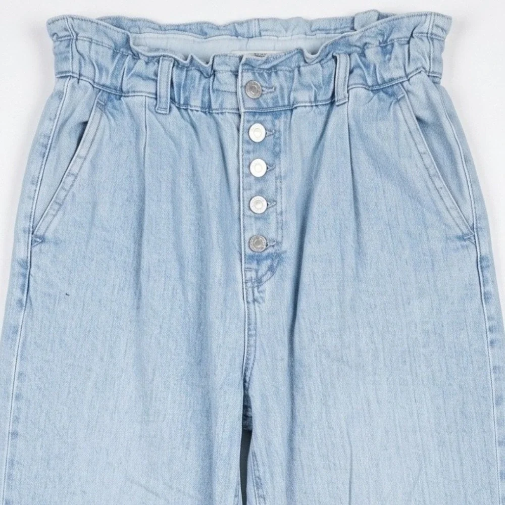 LOFT Paperbag Waist Jeans Women Blue Light Wash High Rise Button Fly Denim Pants